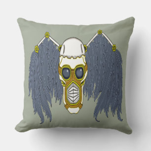 Apocalyptic Steampunk Dark Angel Skull Cushion