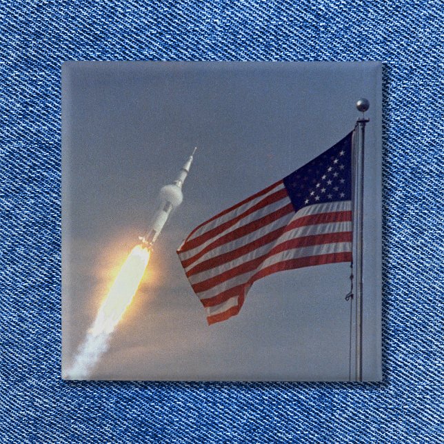 Apollo 11 Launch 15 Cm Square Badge (Apollo 11 Launch Pinback Button)