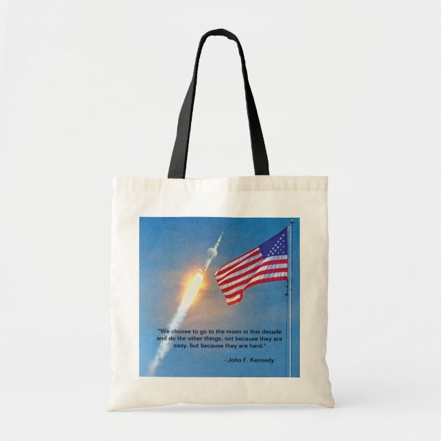 Apollo 11 launch with American Flag Tote Bag (Front)