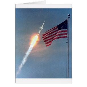 Apollo 11 launch, with flag, NASA