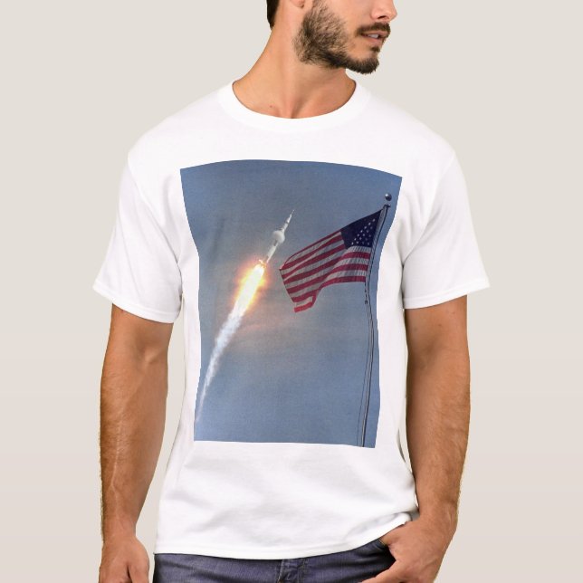 Apollo 11 launch, with flag, NASA T-Shirt (Front)