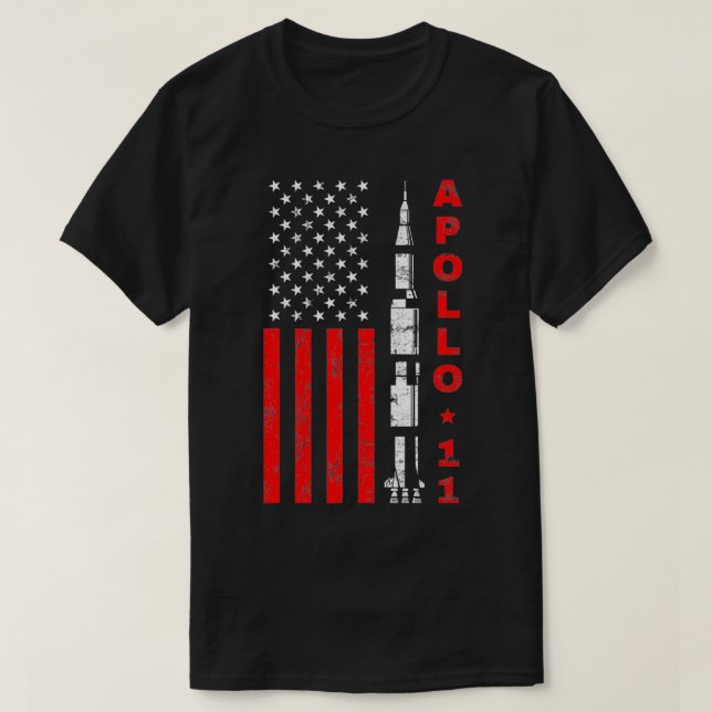 Apollo 11 Saturn V Rocket USA Flag  T-Shirt (Design Front)