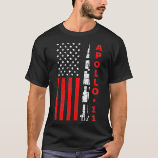 Apollo 11 Saturn V Rocket USA Flag T-Shirt