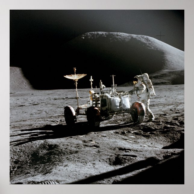 Apollo 15 Astronaut & Lunar Roving Vehicle Poster (Front)