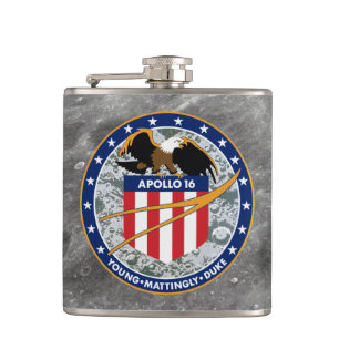 Apollo 16 NASA Mission Patch Logo Hip Flask