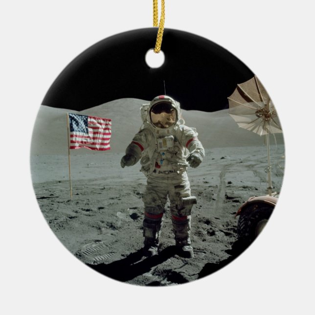 Apollo 17 Astronaut in the Taurus Littrow Valley Ceramic Ornament (Front)
