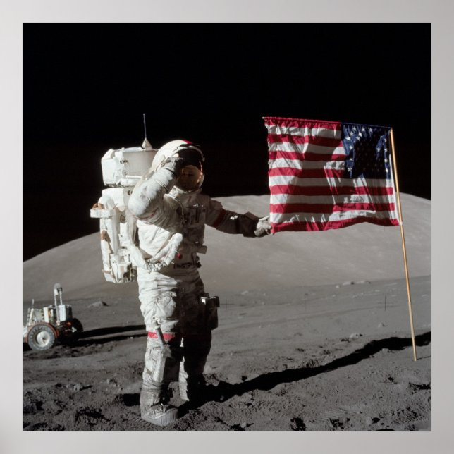 Apollo 17 Astronaut Salutes American Flag Poster (Front)