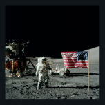 Apollo 17 Lunar Landing Site Poster<br><div class="desc">The Apollo 17 mission was the final in a series of three J-type missions planned for the Apollo program. These J-type missions can be distinguished from previous G and H-series missions by extended hardware capability, larger scientific payload capacity and by the use of the battery powered Lunar Roving Vehicle (LRV)....</div>