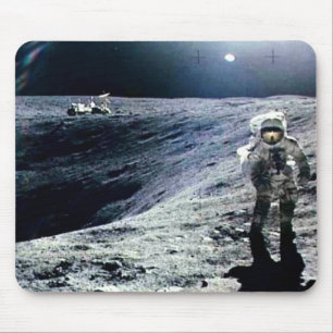 Apollo Astronaut walking on the Moon and crater Mouse Pad