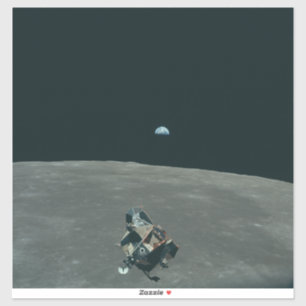 Apollo Lunar Lander and Earthrise Over Moon