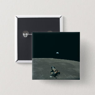 Apollo Lunar Lander and Earthrise Over Moon 15 Cm Square Badge