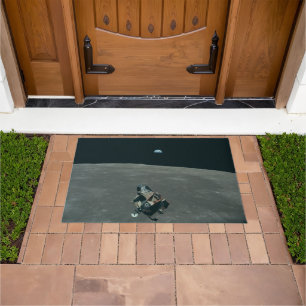 Apollo Lunar Lander and Earthrise Over Moon Doormat