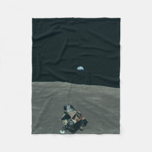 Apollo Lunar Lander and Earthrise Over Moon Fleece Blanket