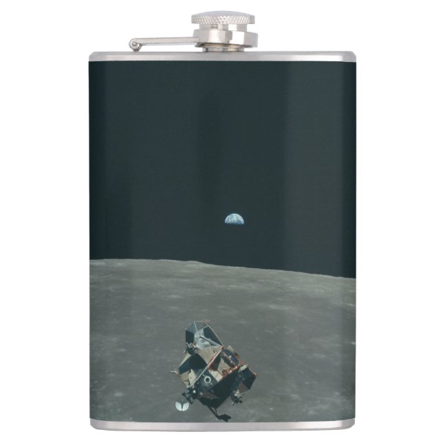 Apollo Lunar Lander and Earthrise Over Moon     Hip Flask (Front)