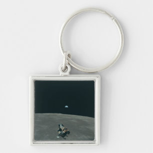 Apollo Lunar Lander and Earthrise Over Moon Key Ring