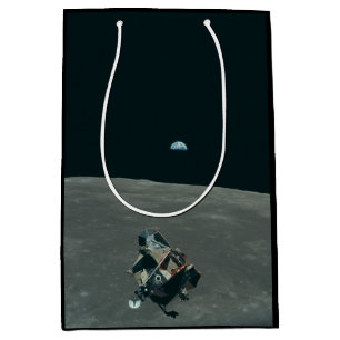 Apollo Lunar Lander and Earthrise Over Moon     Medium Gift Bag