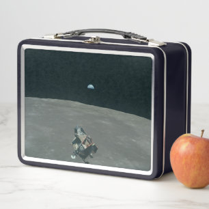 Apollo Lunar Lander and Earthrise Over Moon     Metal Lunch Box