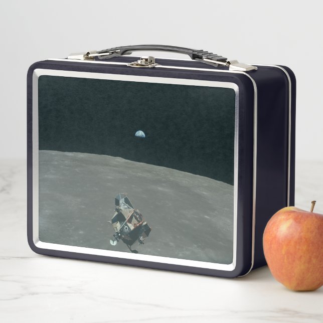 Apollo Lunar Lander and Earthrise Over Moon     Metal Lunch Box (In Situ)