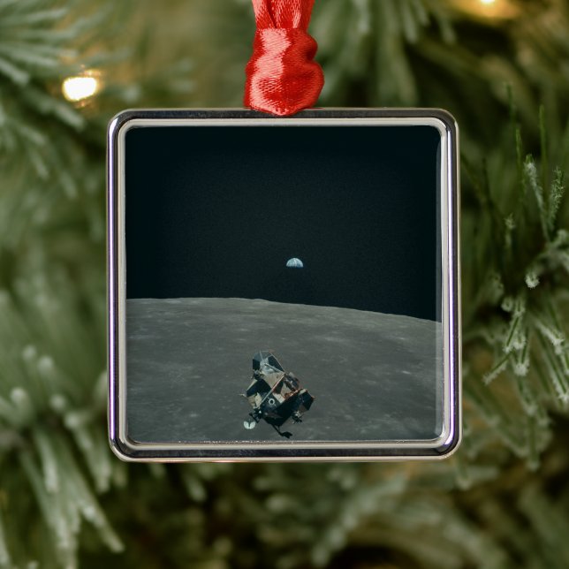 Apollo Lunar Lander and Earthrise Over Moon     Metal Ornament (Tree)