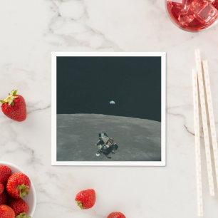 Apollo Lunar Lander and Earthrise Over Moon Napkin