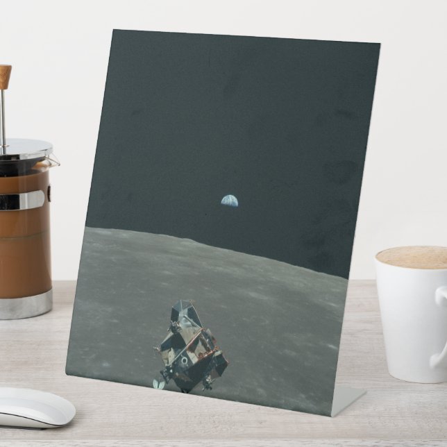 Apollo Lunar Lander and Earthrise Over Moon     Pedestal Sign (In SItu)