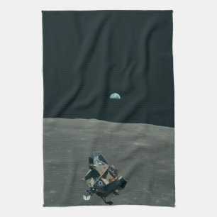 Apollo Lunar Lander and Earthrise Over Moon     Tea Towel