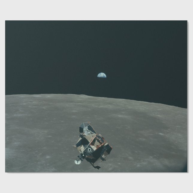 Apollo Lunar Lander and Earthrise Over Moon     Wrapping Paper (Flat)
