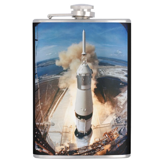 Apollo Saturn V Rocket launch to Moon 1969 Hip Flask (Front)