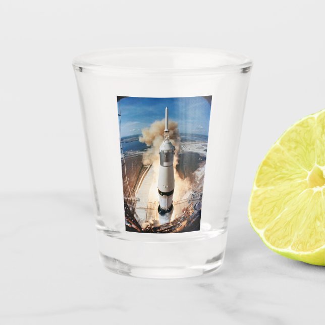 Apollo Saturn V Rocket launch to Moon 1969 Shot Glass (Front)