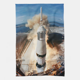 Apollo Saturn V Rocket launch to Moon 1969 Tea Towel