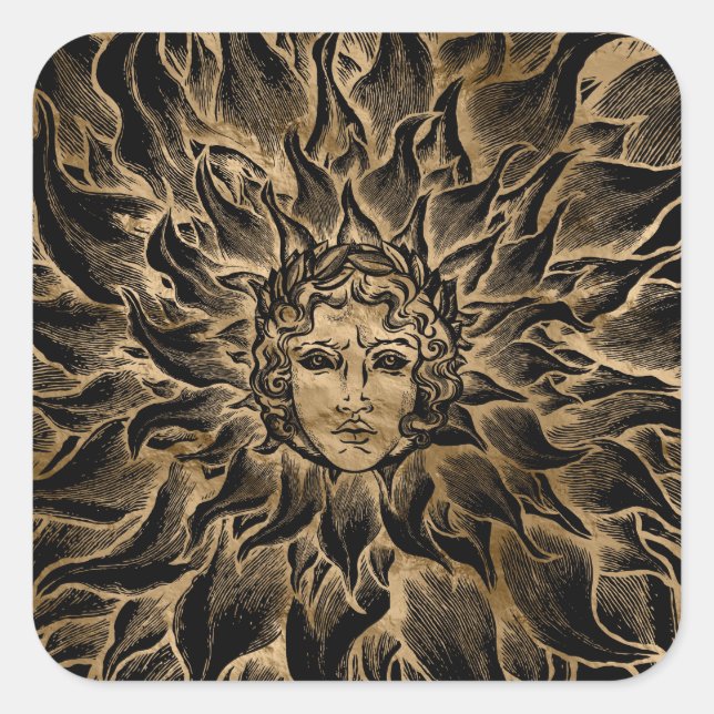 Apollo Sun God Black and Gold Square Sticker (Front)