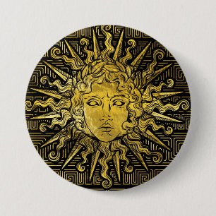 Apollo Sun Symbol on Greek Key Pattern 7.5 Cm Round Badge