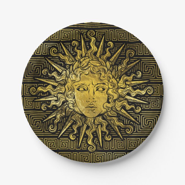 Apollo Sun Symbol on Greek Key Pattern Paper Plate (Front)