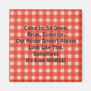 Apology for Messy House Retro Magnet Red Checked
