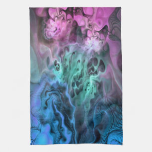 Apophysis Fractal Art II - pink green blue Tea Towel