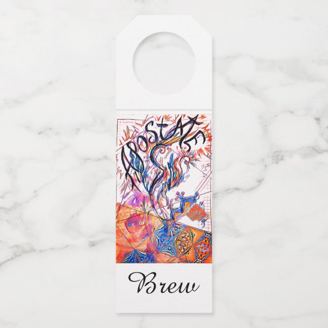 Apostate Brew Colourful Unusual Doodle Drawing Bottle Tag (Front)