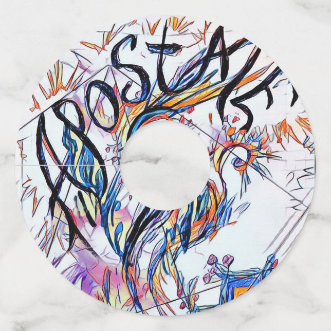 Apostate Colourful Abstract Doodle Drawing Wine Glass Tag (Front)