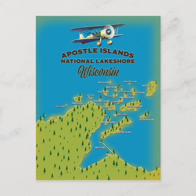 Apostle Islands National Lakeshore map Postcard (Front)