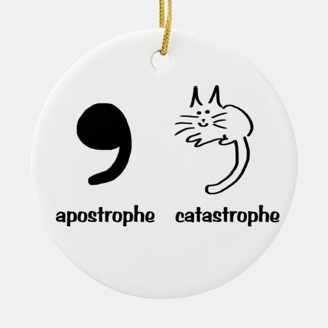 apostrophe catastrophe ceramic tree decoration (Front)