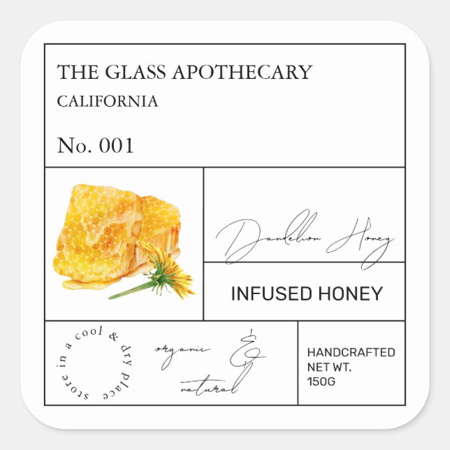 Apothecary Dandelion Infused Honey Label (Front)