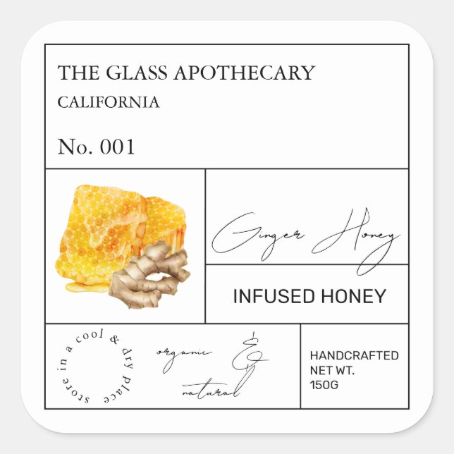 Apothecary Ginger Root Infused Honey Label (Front)