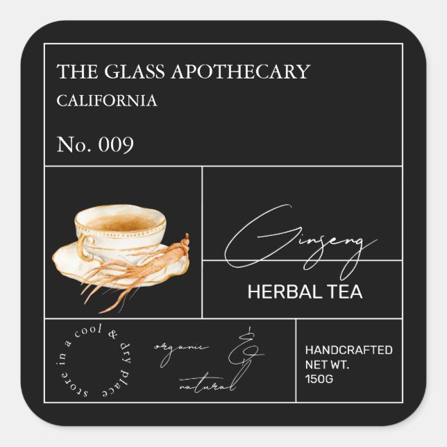 Apothecary Ginseng Herbal Tea  Label (Front)