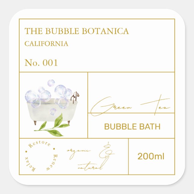 Apothecary Green Tea Bubble Bath Label (Front)