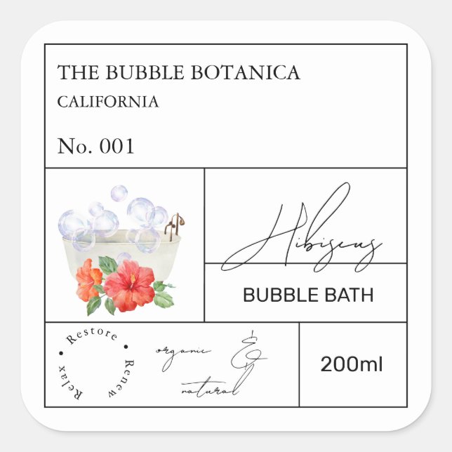 Apothecary Hibiscus Bubble Bath Label (Front)