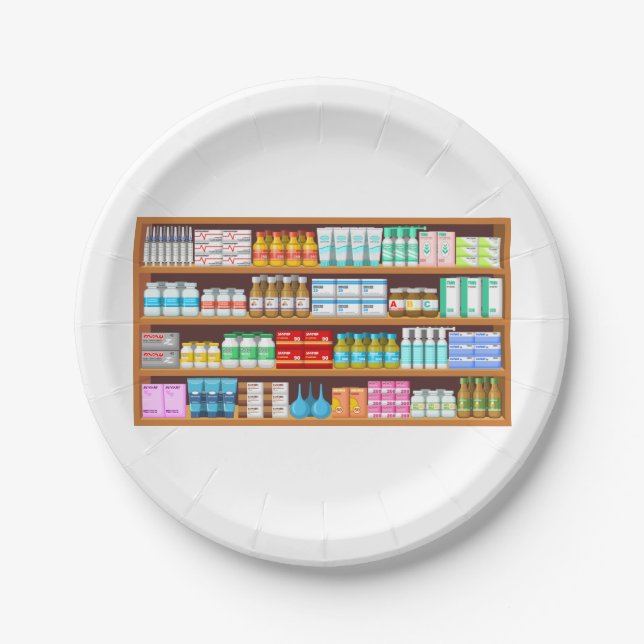 Apothecary Medicine Bottles and Supplies Pharmacy Paper Plate (Front)