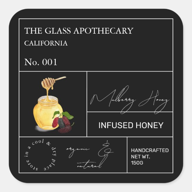 Apothecary Mulberry Infused Honey Label (Front)