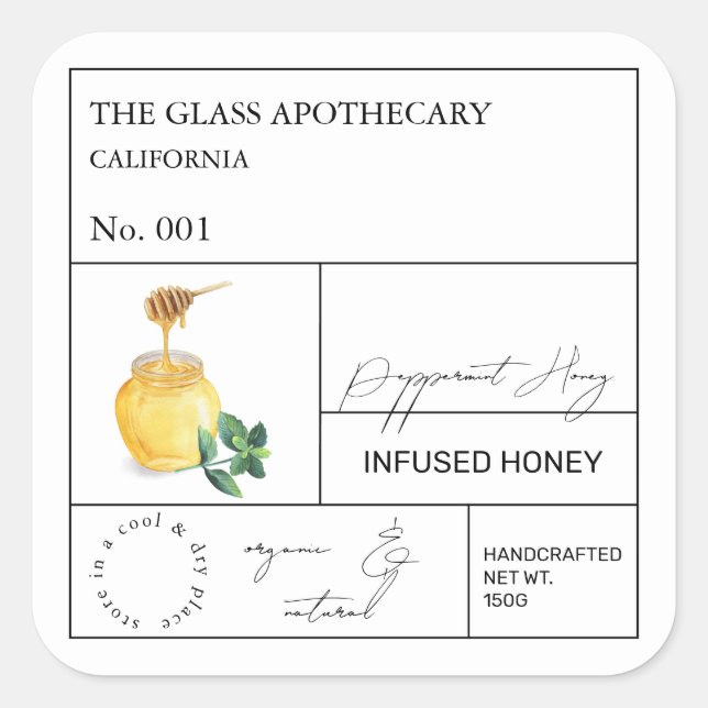 Apothecary Peppermint Infused Honey Label (Front)