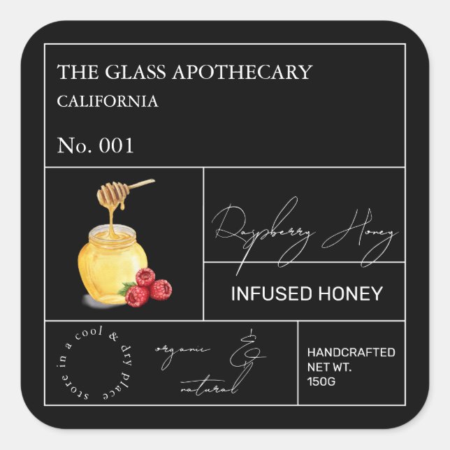 Apothecary Raspberry Infused Honey Label (Front)