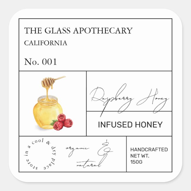 Apothecary Raspberry Infused Honey Label (Front)