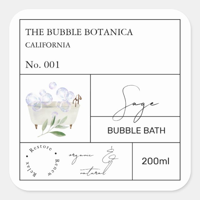 Apothecary Sage Bubble Bath Label (Front)